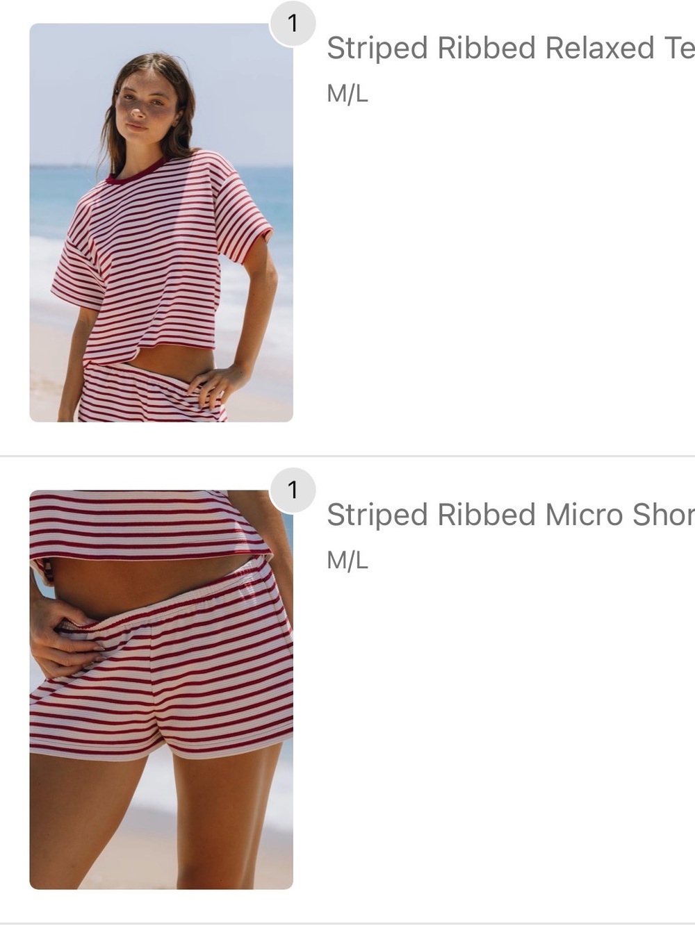 Striped Ribbed Relaxed Tee and Micro Shorts - Vintage Red + Cupid + Cream Stripe